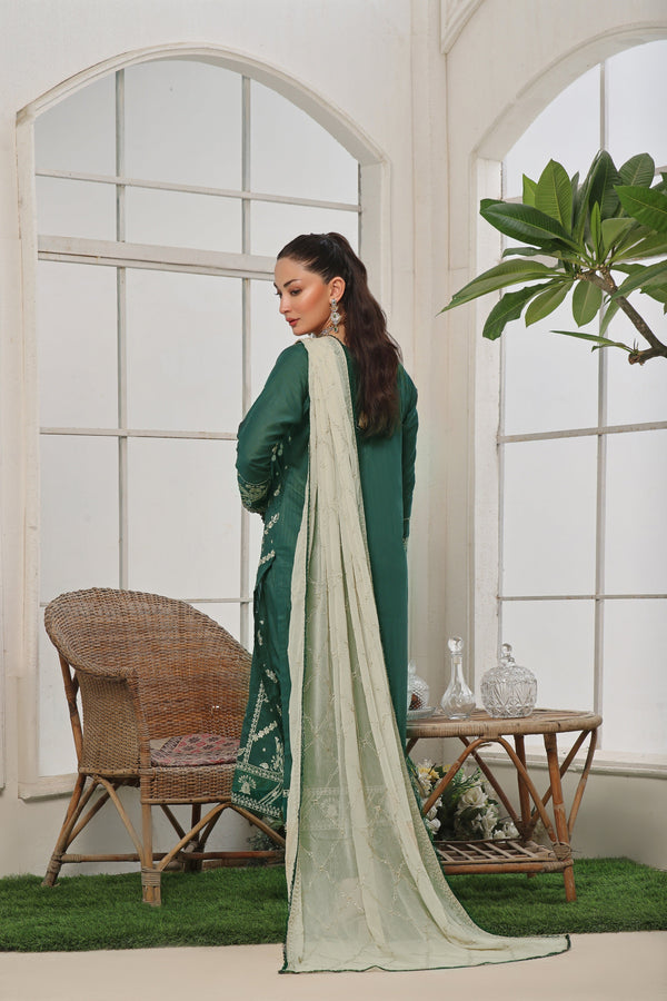 3 PIECE - LUXURY EMBROIDERED PURE SELF COTTON SUIT