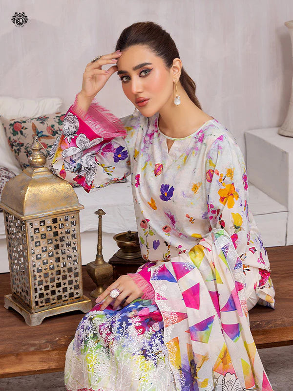 Pretty Petals By Gulljee Printed Embroidered Lawn Collection - D10