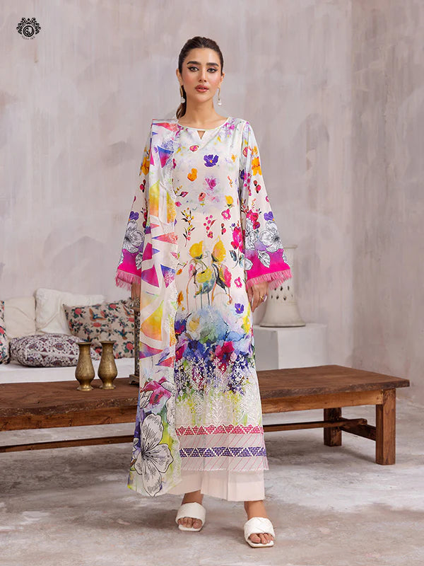 Pretty Petals By Gulljee Printed Embroidered Lawn Collection - D10