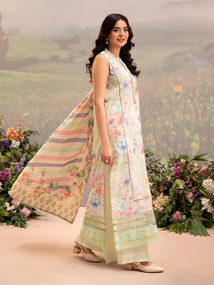 CHIKANKARI 3-Piece Unstitched Digital Printed Lawn Suit