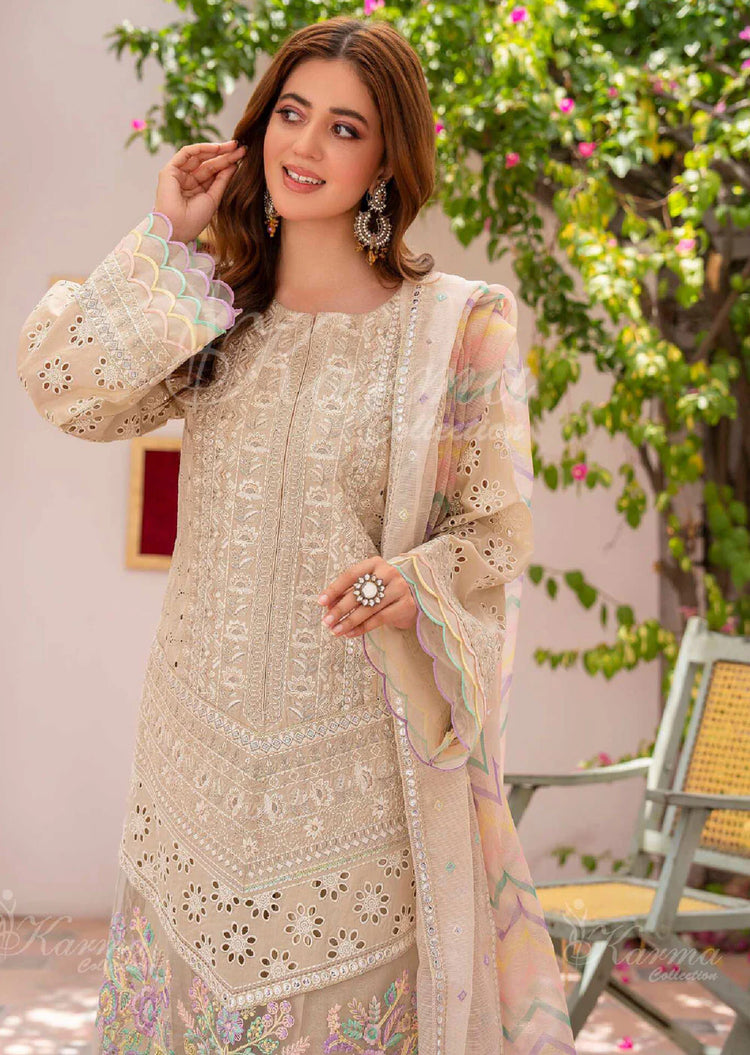 MAH - E ROOH BY KARMA STITCHED LAWN KC-1370 (COFEE CREAM)