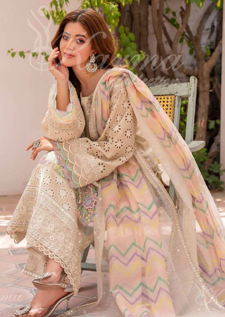 MAH - E ROOH BY KARMA STITCHED LAWN KC-1370 (COFEE CREAM)