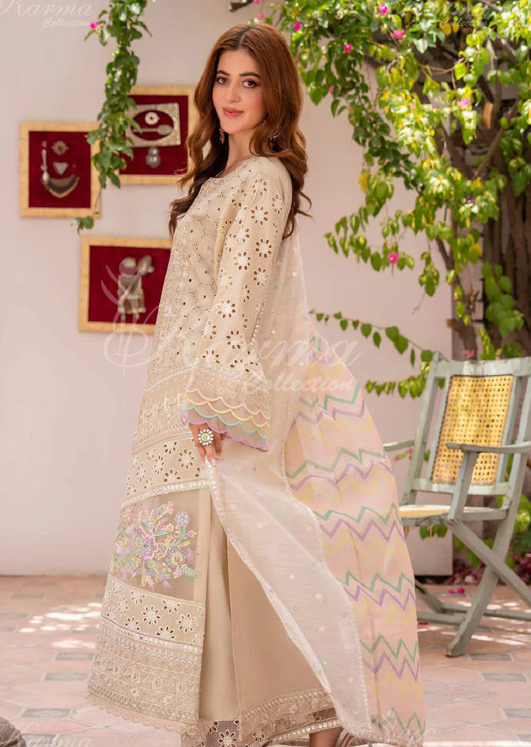 MAH - E ROOH BY KARMA STITCHED LAWN KC-1370 (COFEE CREAM)