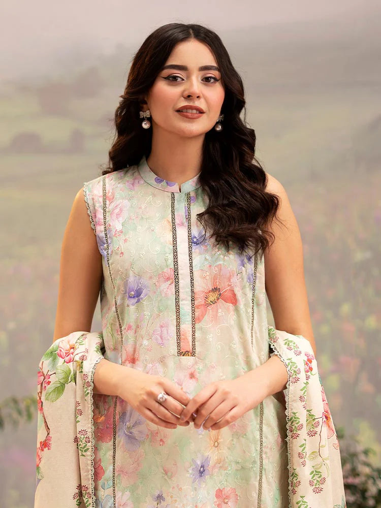 CHIKANKARI 3-Piece Unstitched Digital Printed Lawn Suit