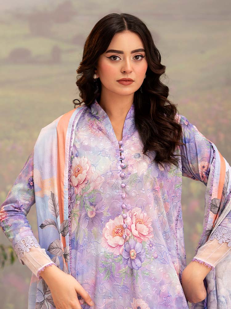 CHIKANKARI 3-Piece Unstitched Digital Printed Lawn Suit