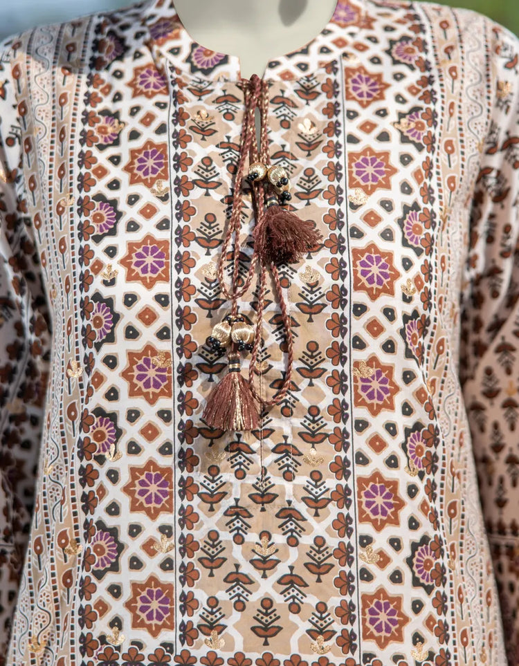 BEIGE LAWN PRINTED 3PC STITCHED | JLAWN-S-25-003