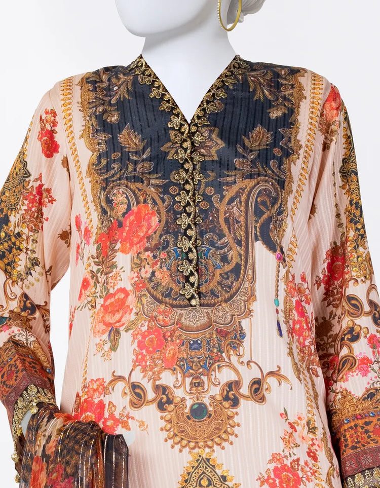 BEIGE DOBBY EMBROIDERED 3PC STITCHED | JLAWN-S-25-812