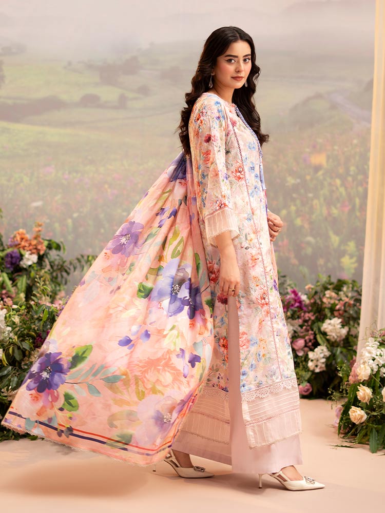 CHIKANKARI 3-Piece Unstitched Digital Printed Lawn Suit