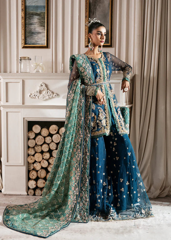 INAYAT ALIF BY AJR LUXURY WEDDING UN-STITCHED 3PC| REGAL SAPPHIRE