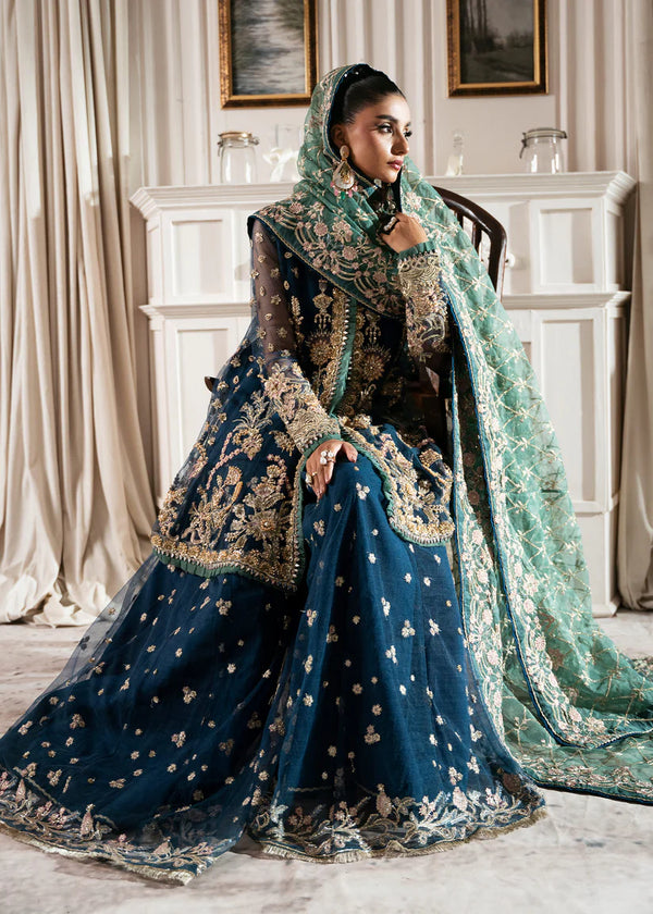 INAYAT ALIF BY AJR LUXURY WEDDING UN-STITCHED 3PC| REGAL SAPPHIRE