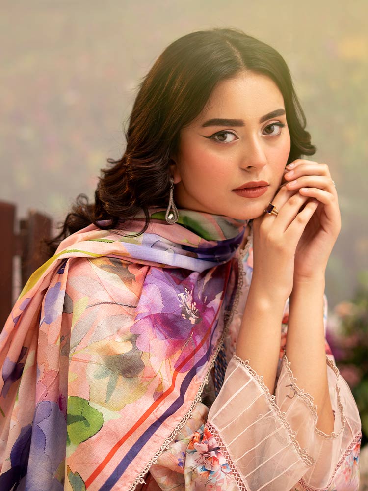 CHIKANKARI 3-Piece Unstitched Digital Printed Lawn Suit