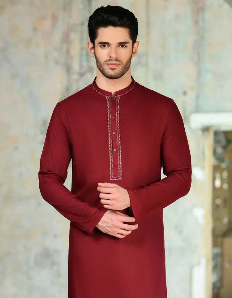 MAROON BLENDED KURTA | JJK-A-34724