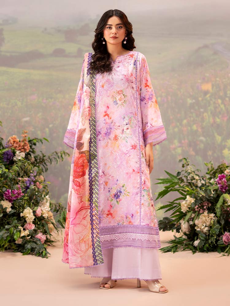 CHIKANKARI 3-Piece Unstitched Digital Printed Lawn Suit