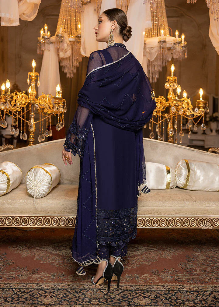 MERAKISH LUXURY CHIFFON UNSTITCHED 3P| BY SHAHZEB - NAVY BLUE