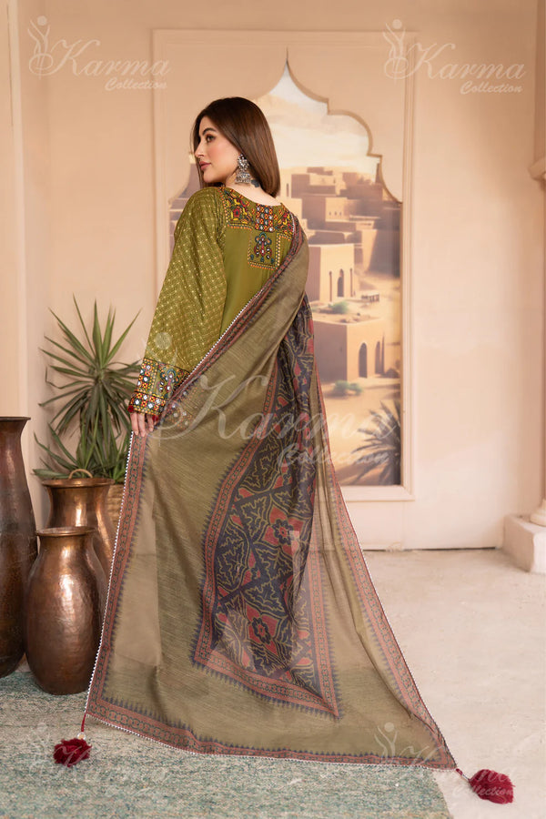 KARMA NAQSH- OLIVE GREEN