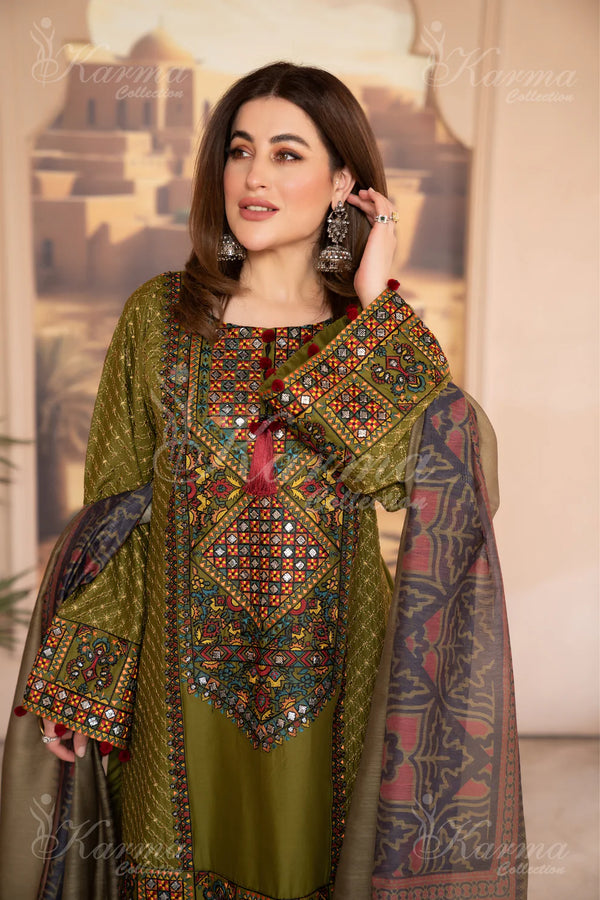 KARMA NAQSH- OLIVE GREEN