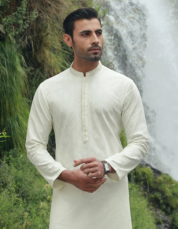 WHITE COTTON KURTA | JJK-W-47121