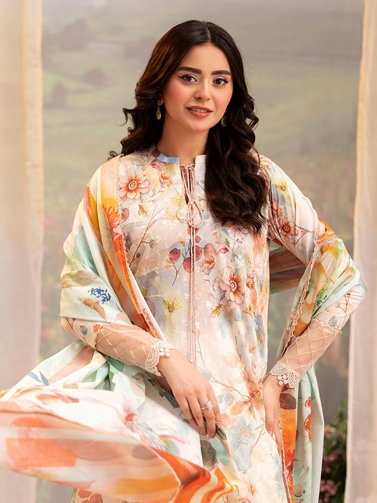 CHIKANKARI 3-Piece Unstitched Digital Printed Lawn Suit