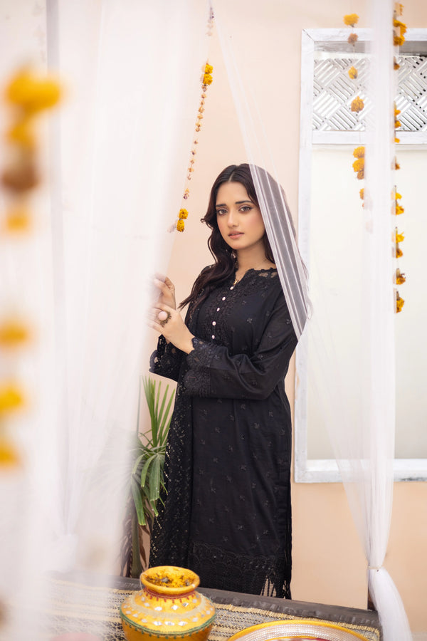 GEORGIA SEMI-STITCHED LAWN BY ZAINAB FAZLANI - QARAAR-BLACK