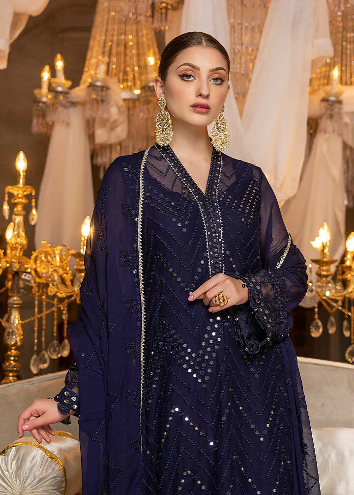 MERAKISH LUXURY CHIFFON UNSTITCHED 3P| BY SHAHZEB - NAVY BLUE
