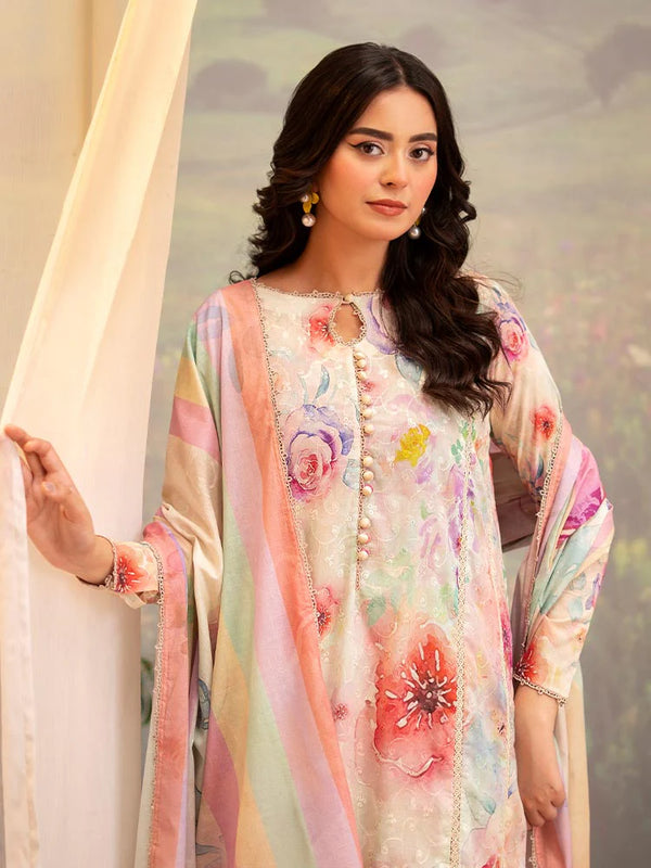 CHIKANKARI 3-Piece Unstitched Digital Printed Lawn Suit