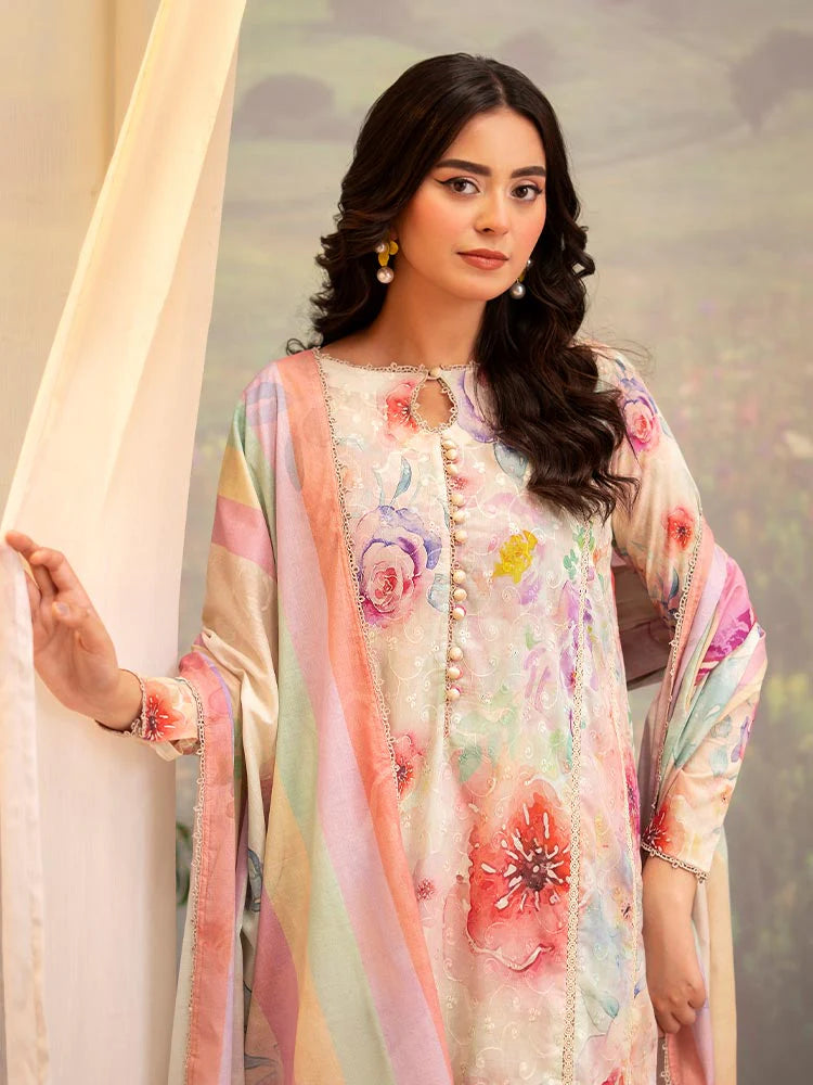 CHIKANKARI 3-Piece Unstitched Digital Printed Lawn Suit