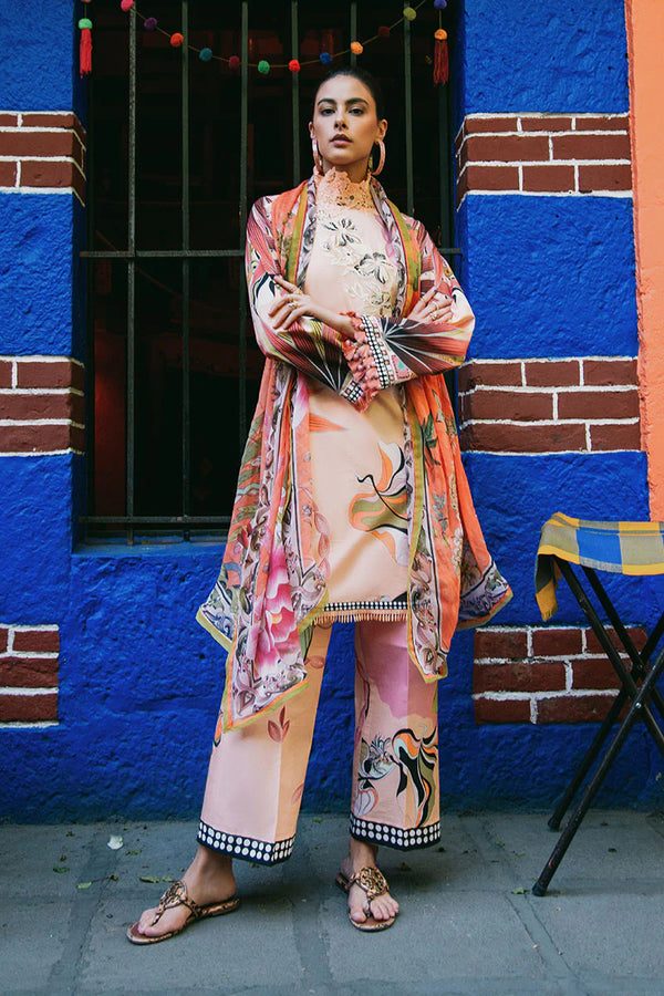 LA DOLCE BY HEMLINE UN-STITCHED 3PC | PEACH POPPIES