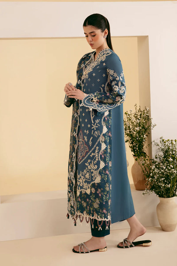 QLINEKARI BY QALAMKAR UN-STICHED 3PC|SQ-05 ELA