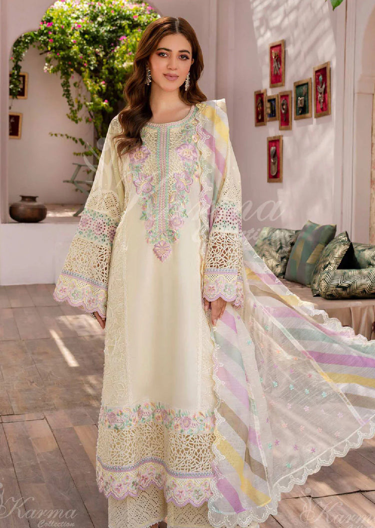 MAH - E ROOH BY KARMA STITCHED LAWN KC-1369 (BRIGHT CREAM)