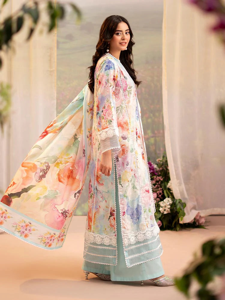 CHIKANKARI 3-Piece Unstitched Digital Printed Lawn Suit