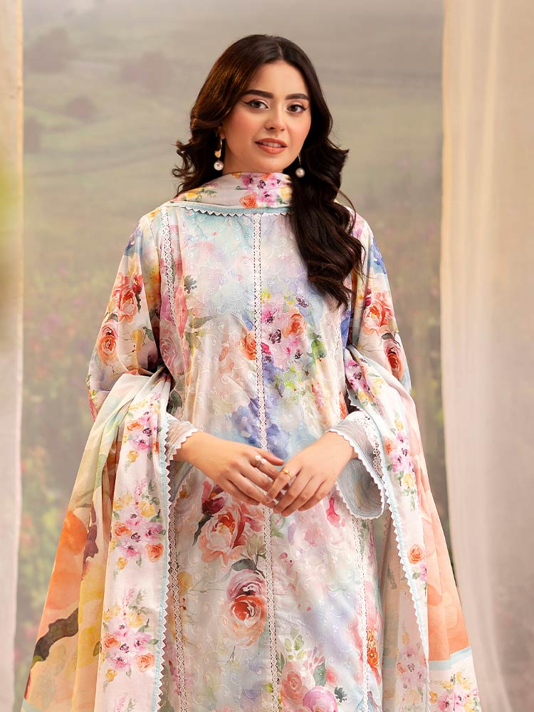 CHIKANKARI 3-Piece Unstitched Digital Printed Lawn Suit
