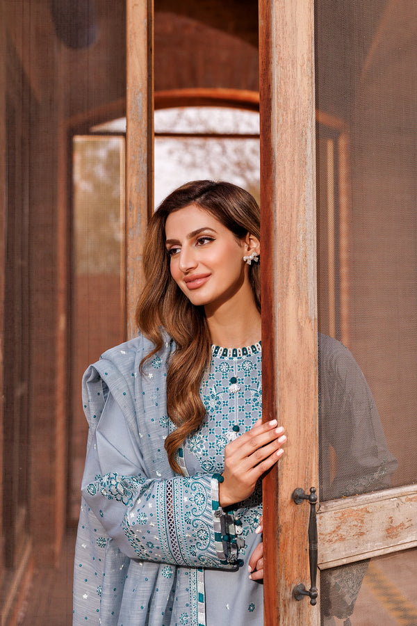 FARASHA DASTOOR UN-STICHED 3PC|BERYL GREY