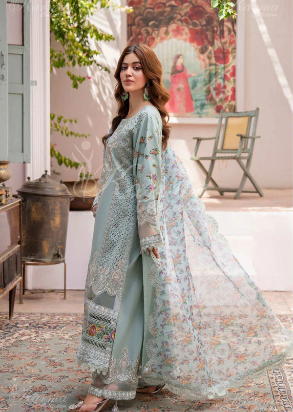 MAH - E ROOH BY KARMA STITCHED LAWN KC-1371 (MIDDLE BLUE)