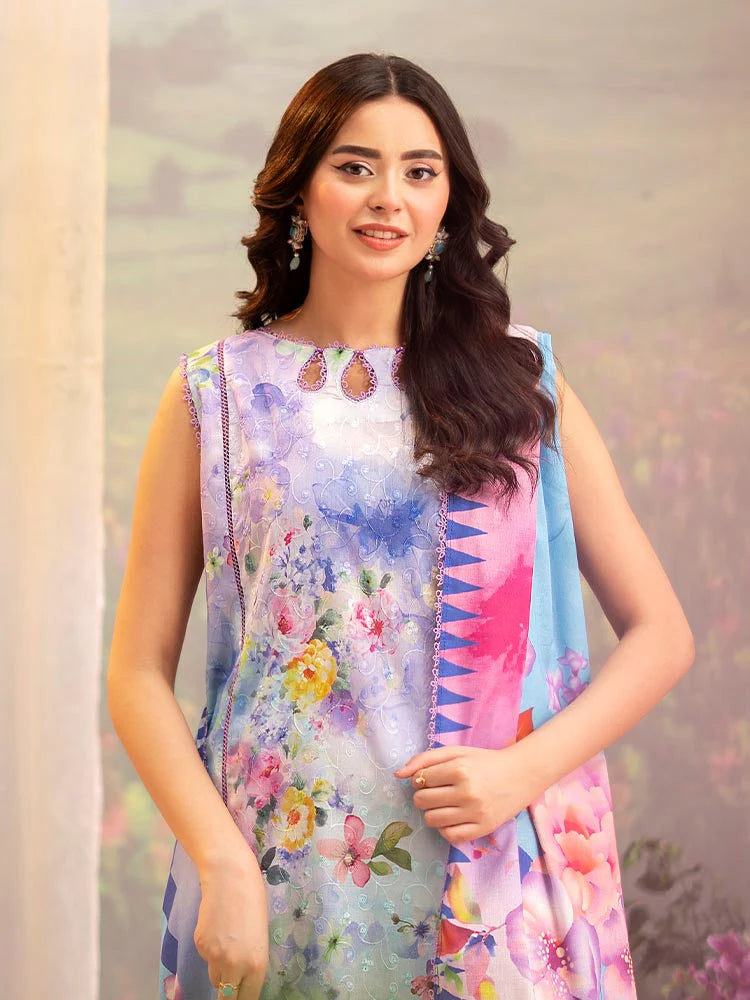 CHIKANKARI 3-Piece Unstitched Digital Printed Lawn Suit