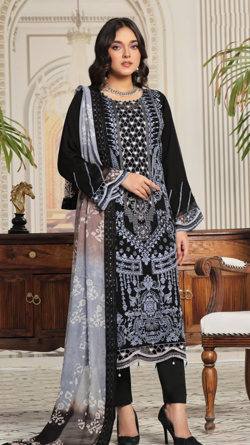 ALISHBA PREMIUM SEMI-STITCHED CHIFFON | D-01