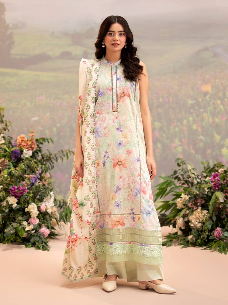 CHIKANKARI 3-Piece Unstitched Digital Printed Lawn Suit