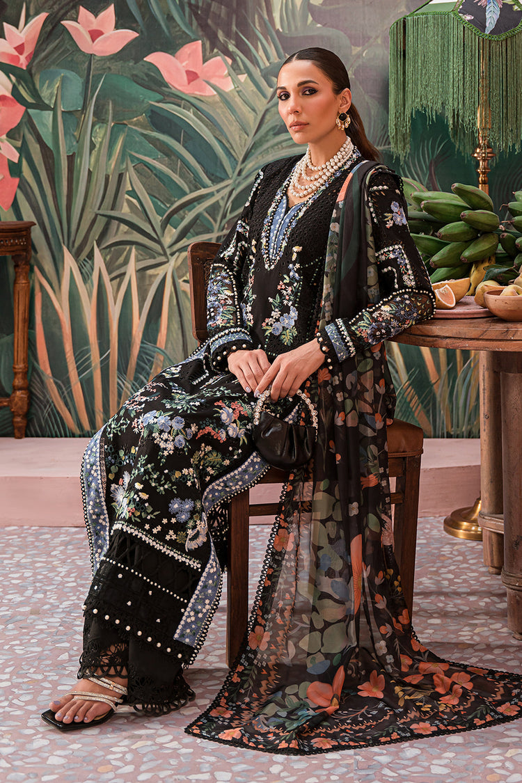 AFROZEH THE PAINTED GARDEN UN-STICHED 3PC|Midnight Muse