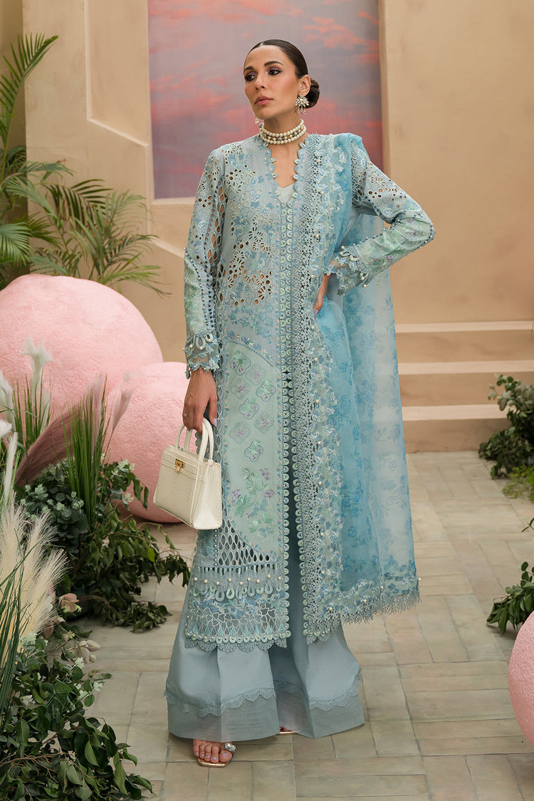 AFROZEH THE PAINTED GARDEN UN-STICHED 3PC|Serene Sapphire