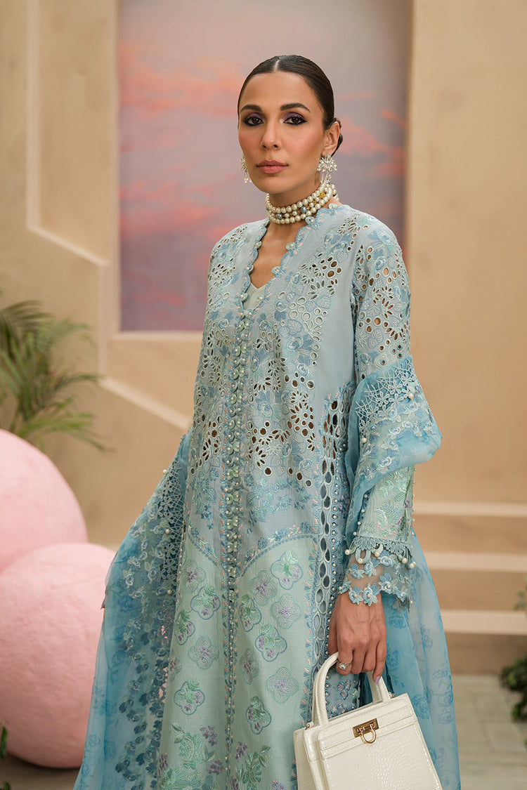 AFROZEH THE PAINTED GARDEN UN-STICHED 3PC|Serene Sapphire