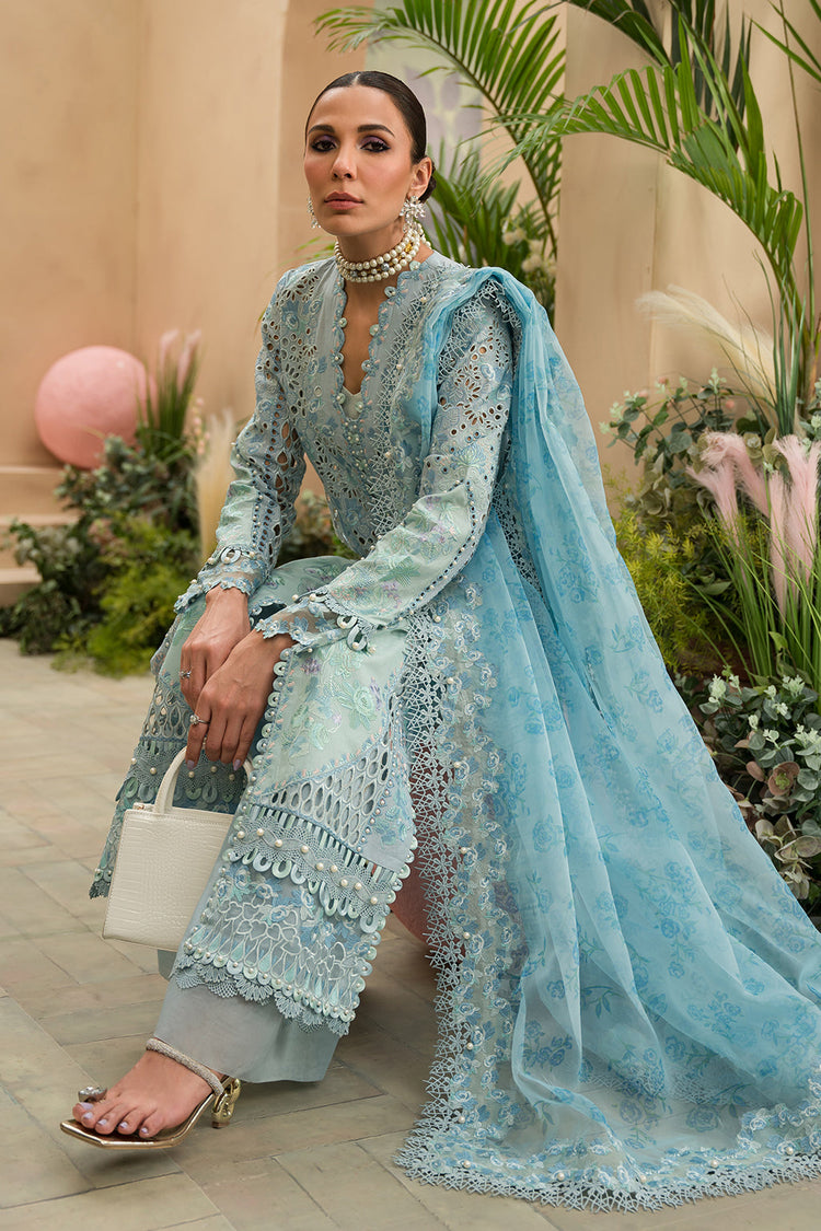 AFROZEH THE PAINTED GARDEN UN-STICHED 3PC|Serene Sapphire