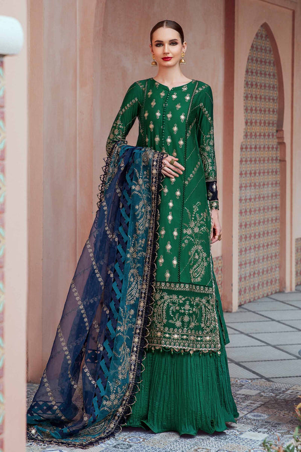 MARIA B- SATEEN FALL |UNSTITCHED 3PC|Emerald Green CST-711
