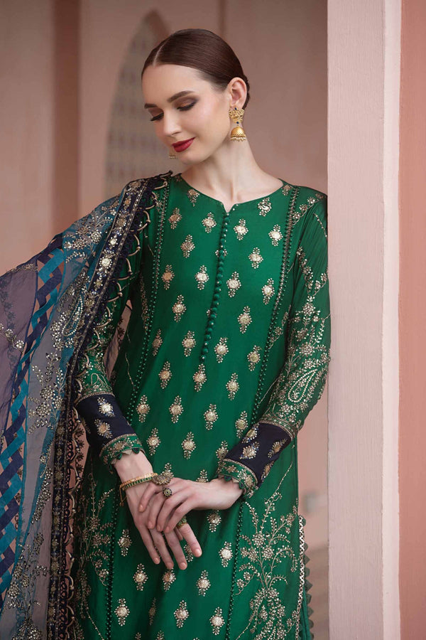 MARIA B- SATEEN FALL |UNSTITCHED 3PC|Emerald Green CST-711