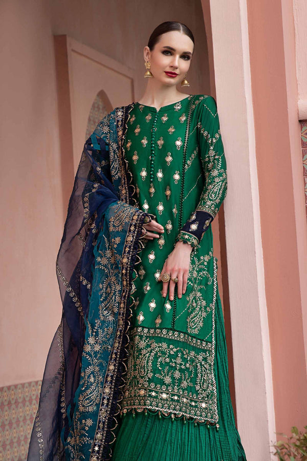 MARIA B- SATEEN FALL |UNSTITCHED 3PC|Emerald Green CST-711