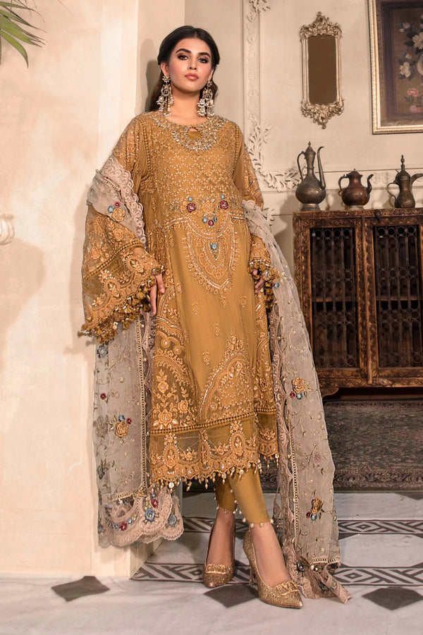 MARIA-B UNSTITCHED 3PC BRIDAL | Mustard BD-2606