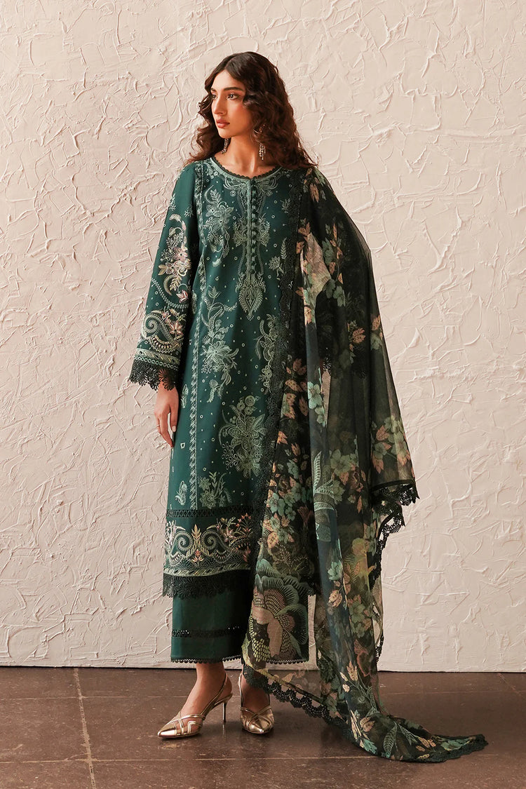 AFROZEH CHIKANKARI UN-STICHED 3PC|Viridian