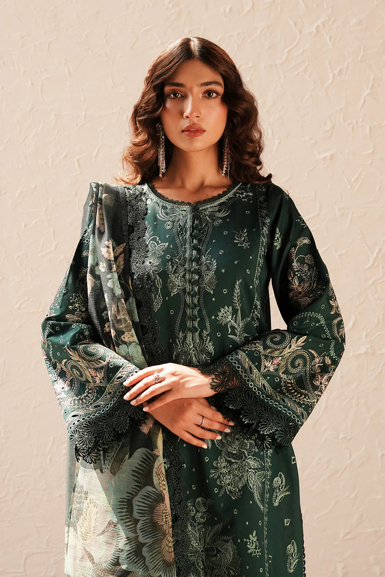 AFROZEH CHIKANKARI UN-STICHED 3PC|Viridian