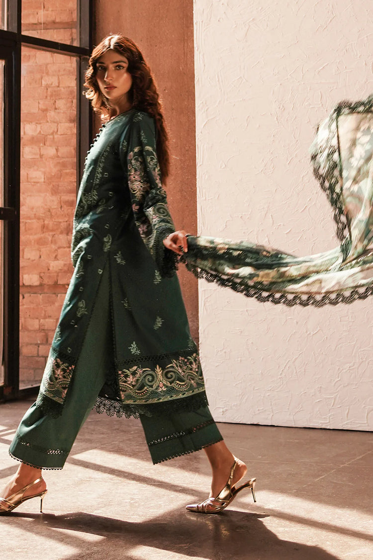 AFROZEH CHIKANKARI UN-STICHED 3PC|Viridian