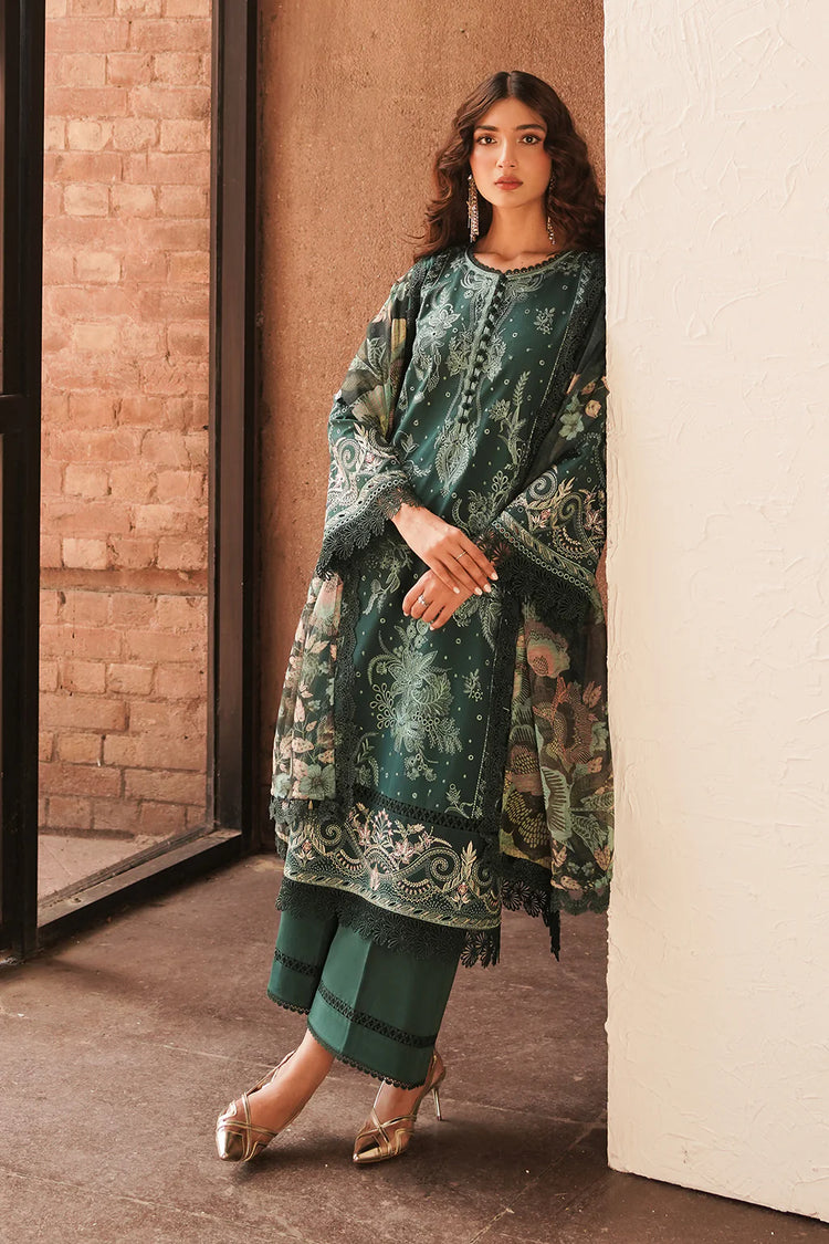 AFROZEH CHIKANKARI UN-STICHED 3PC|Viridian