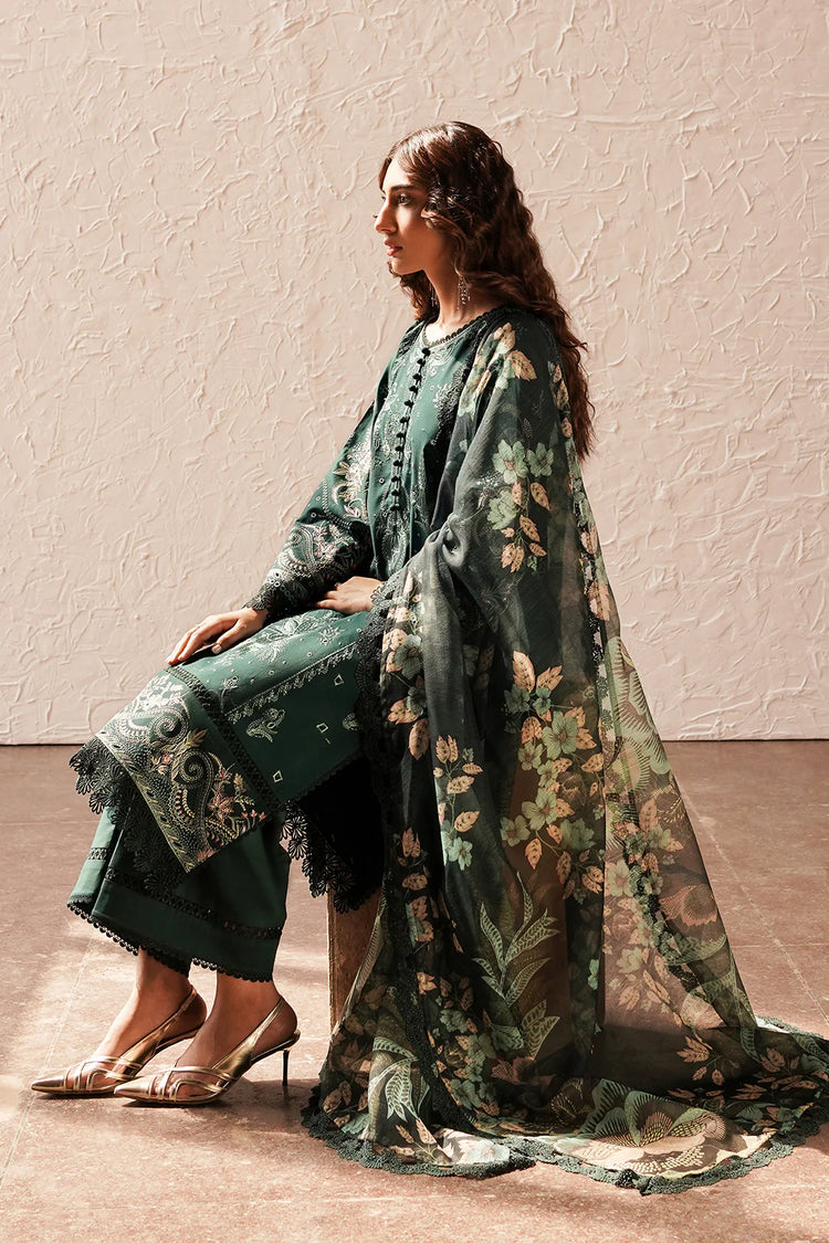 AFROZEH CHIKANKARI UN-STICHED 3PC|Viridian