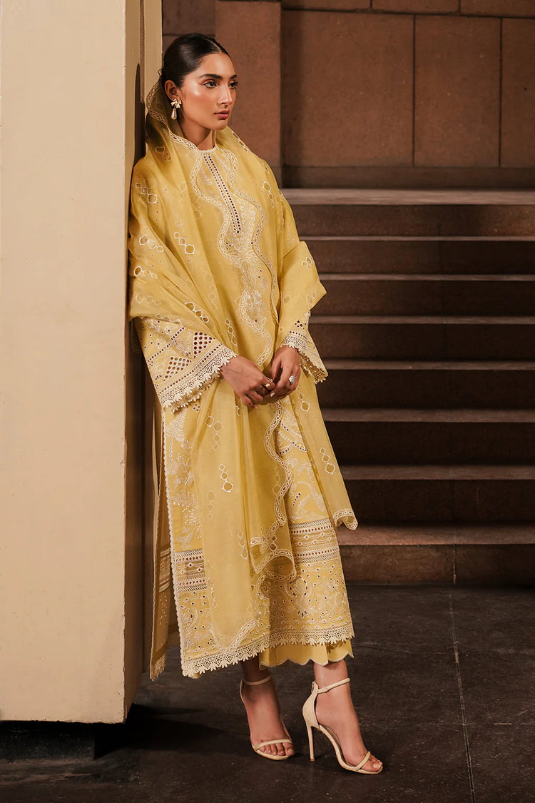 AFROZEH CHIKANKARI UN-STICHED 3PC|Canary